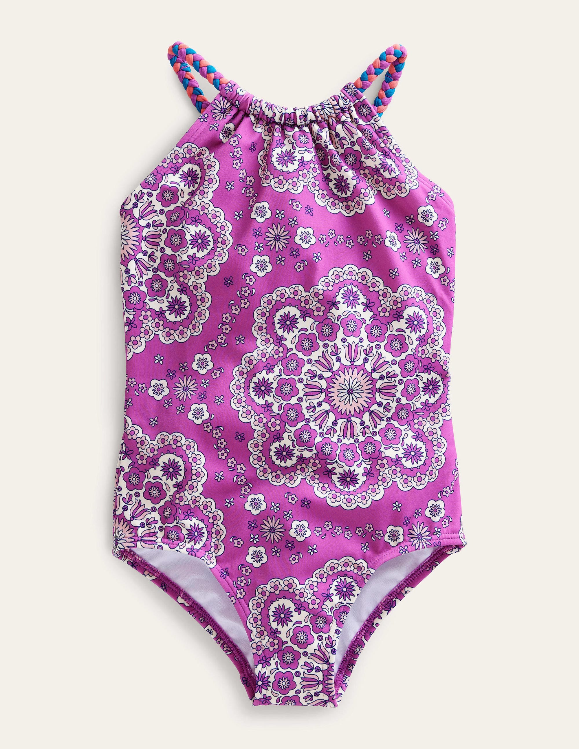 Loopback-Badeanzug mit geflochtenen Trägern-Strahlendes Orchideenviolett, Gänseblümchenmuster - Image 1