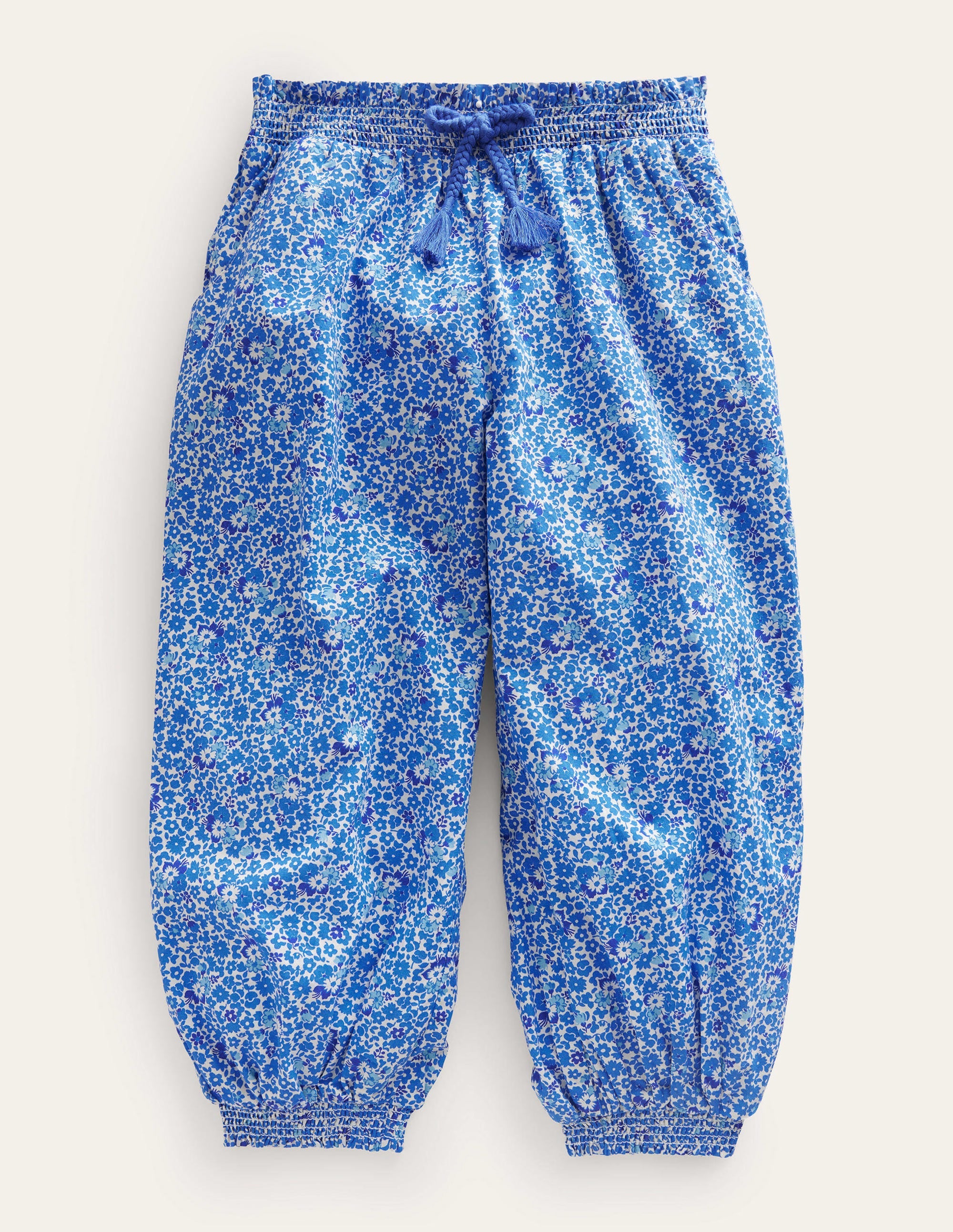 Freizeithose mit Bündchen-Blau/Wasserblau, Kleines Blumenmuster - Image 1