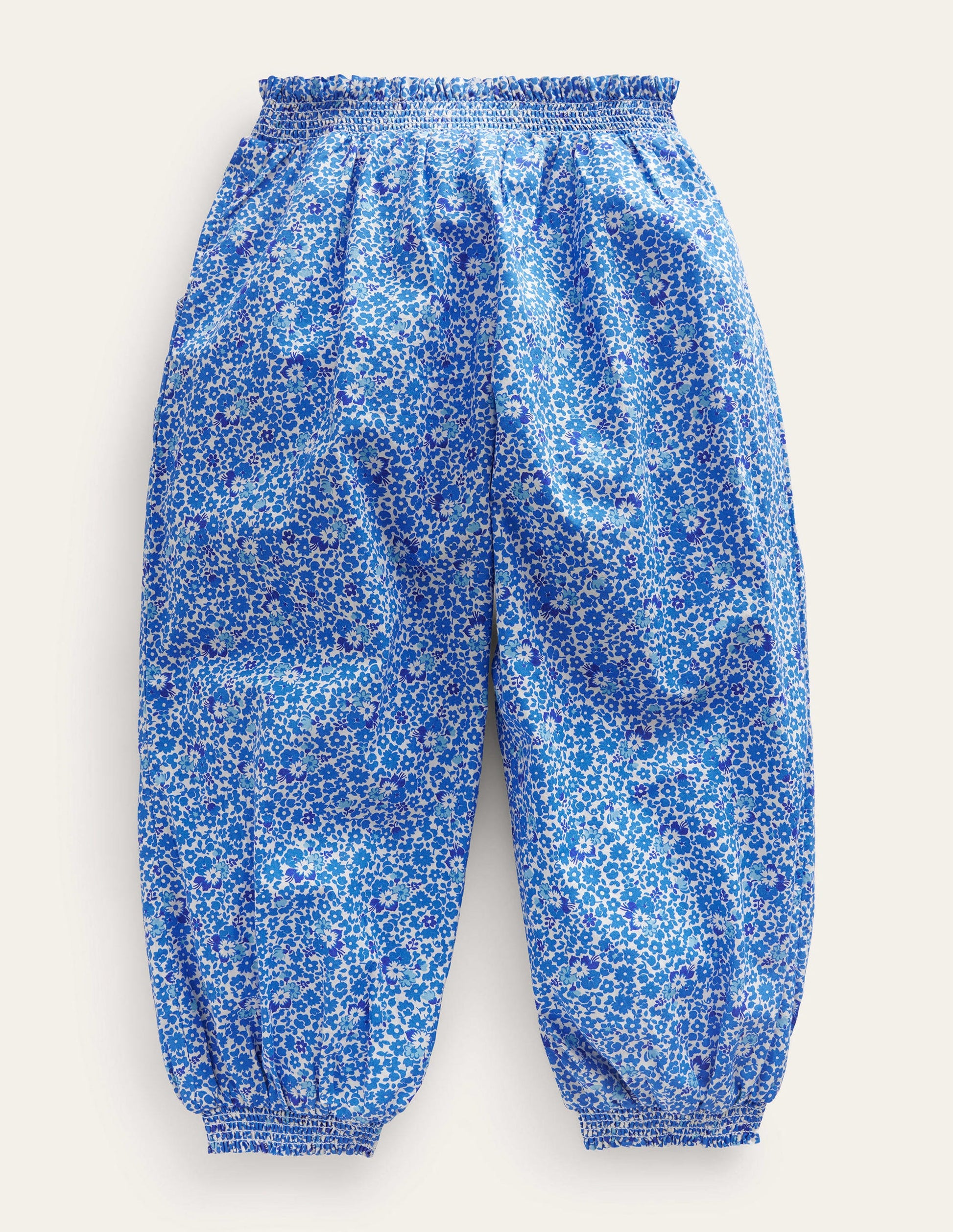 Freizeithose mit Bündchen-Blau/Wasserblau, Kleines Blumenmuster-2