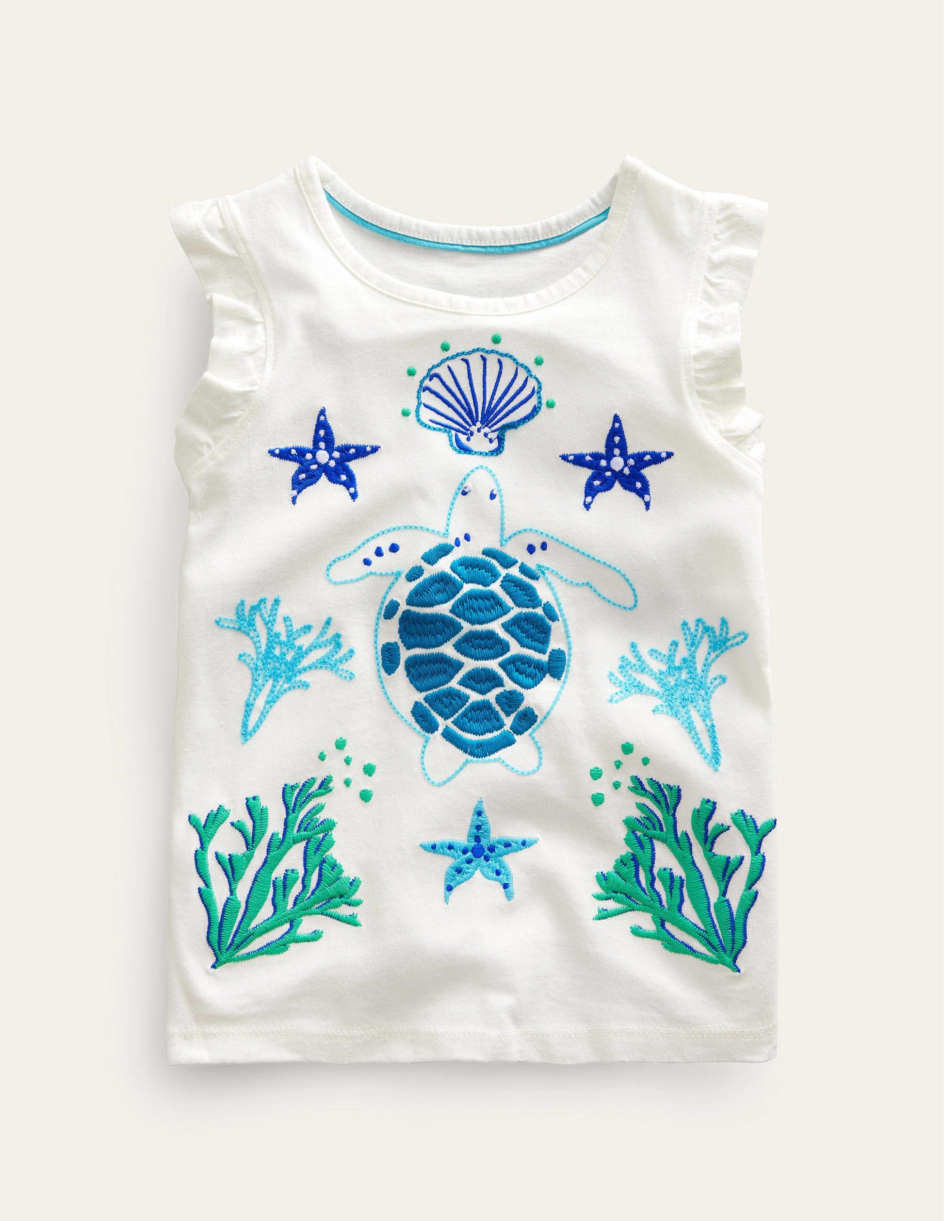 T-shirt volanté à super surpiqûres-Gousse de vanille-1