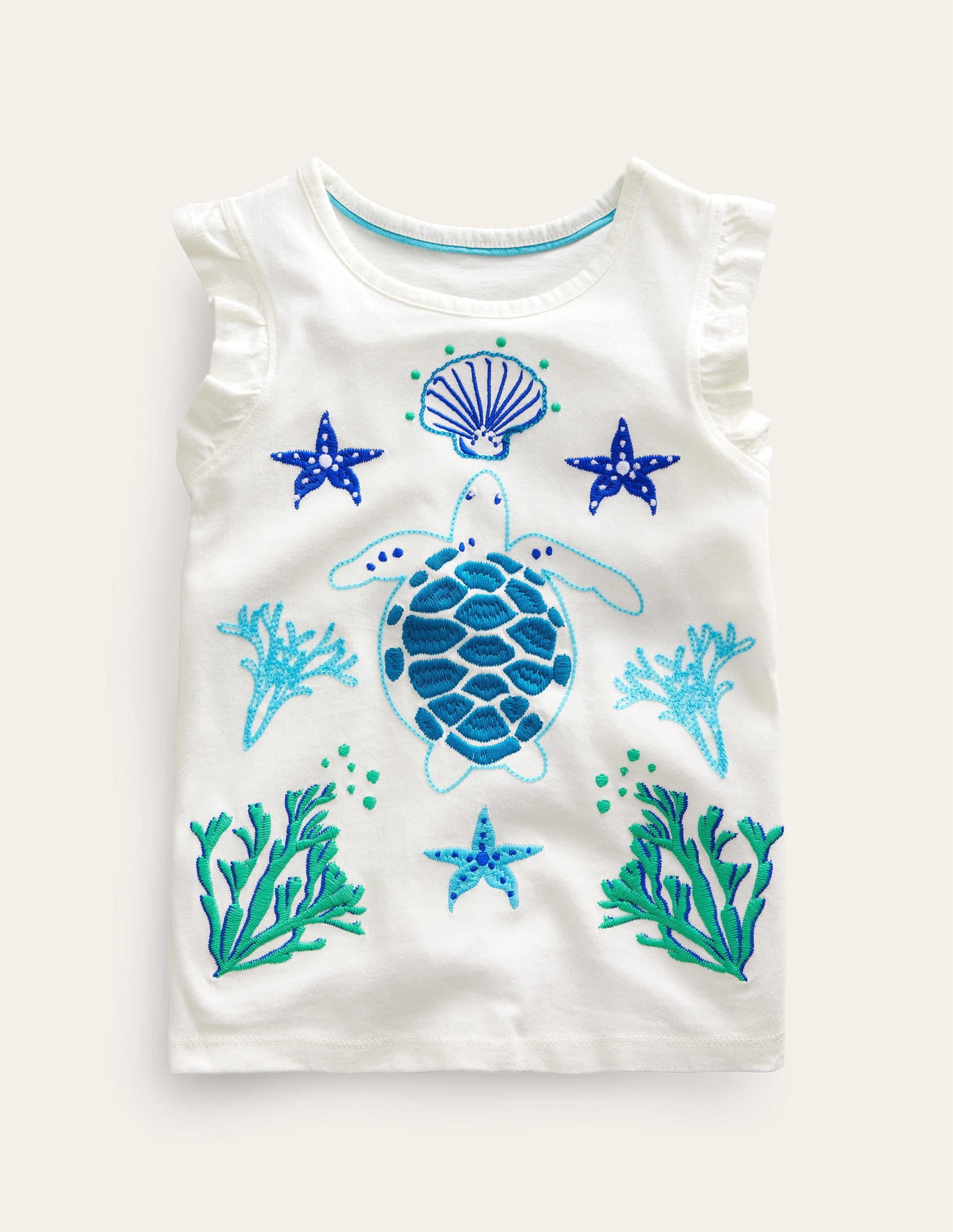 T-shirt volanté à super surpiqûres-Gousse de vanille - Image 1