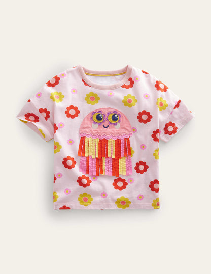 Top à appliqué méduse aérien-Méduse rouge feu-1
