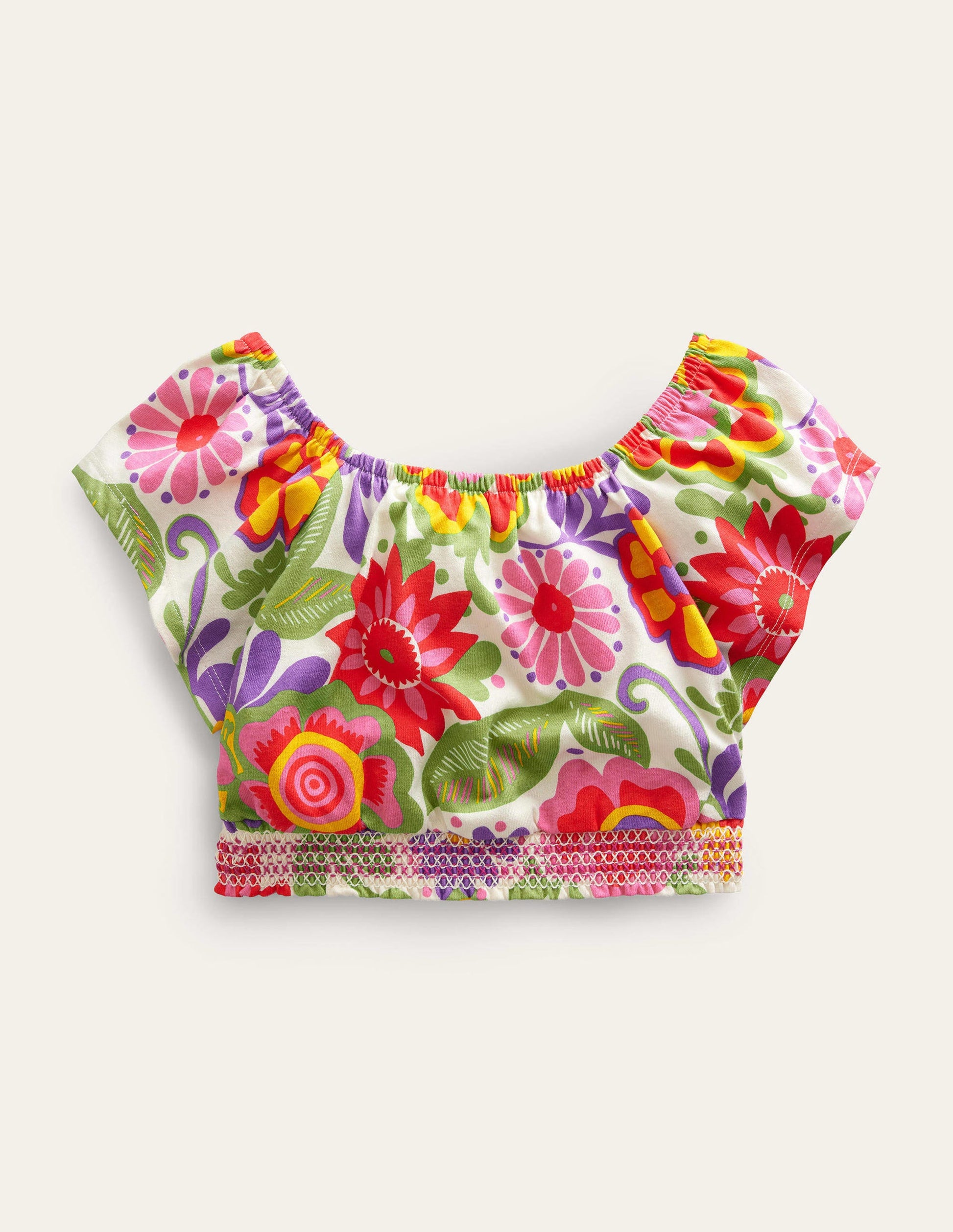 Kurz geschnittenes Oberteil mit eckigem Ausschnitt-Bunt, Festival-Blumenmuster-1