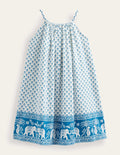Kleid mit geflochtenen Trägern-Inselblau, Goa-Saum
