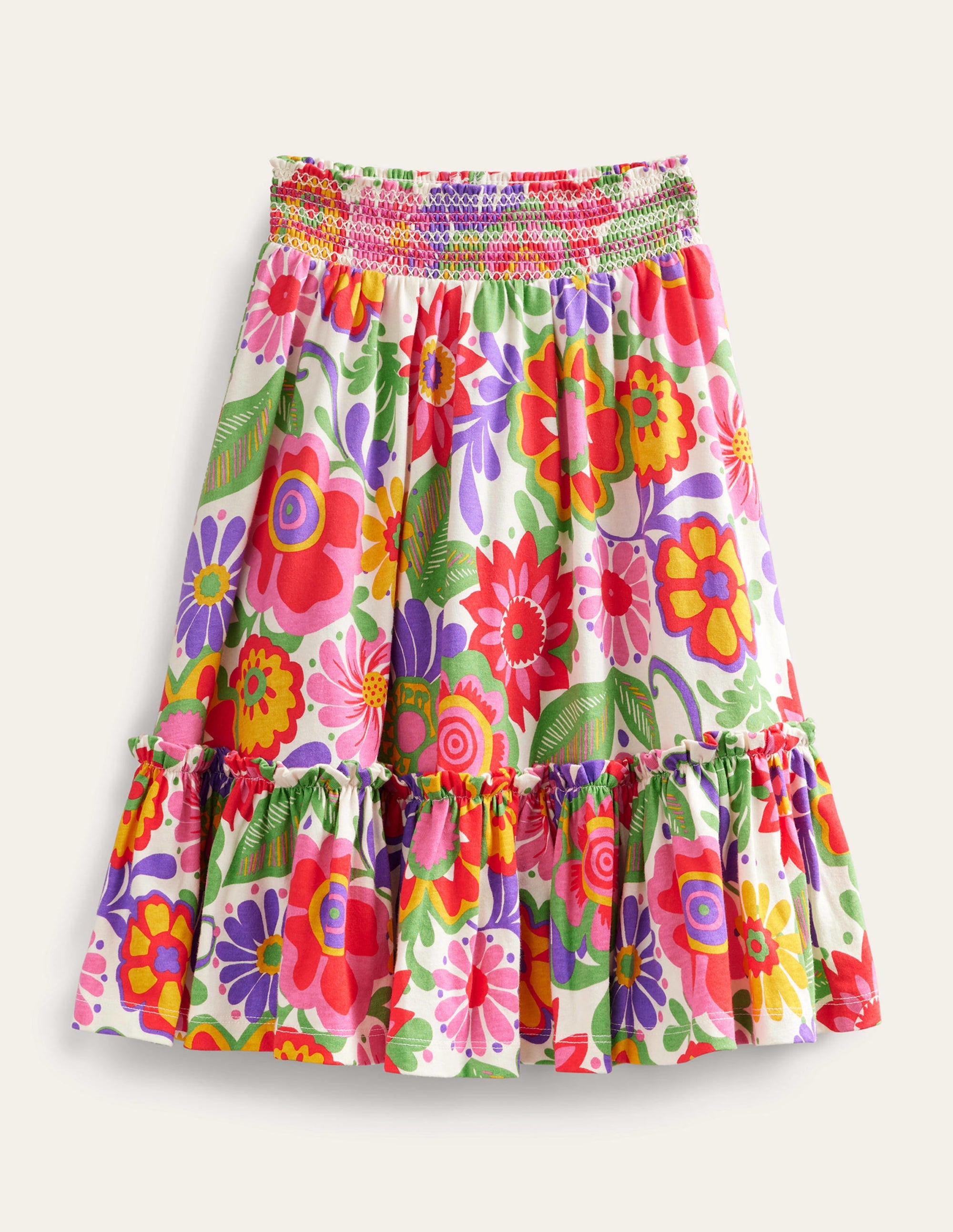 Bedruckter Midirock aus Jersey-Bunt, Festival-Blumenmuster - Image 1