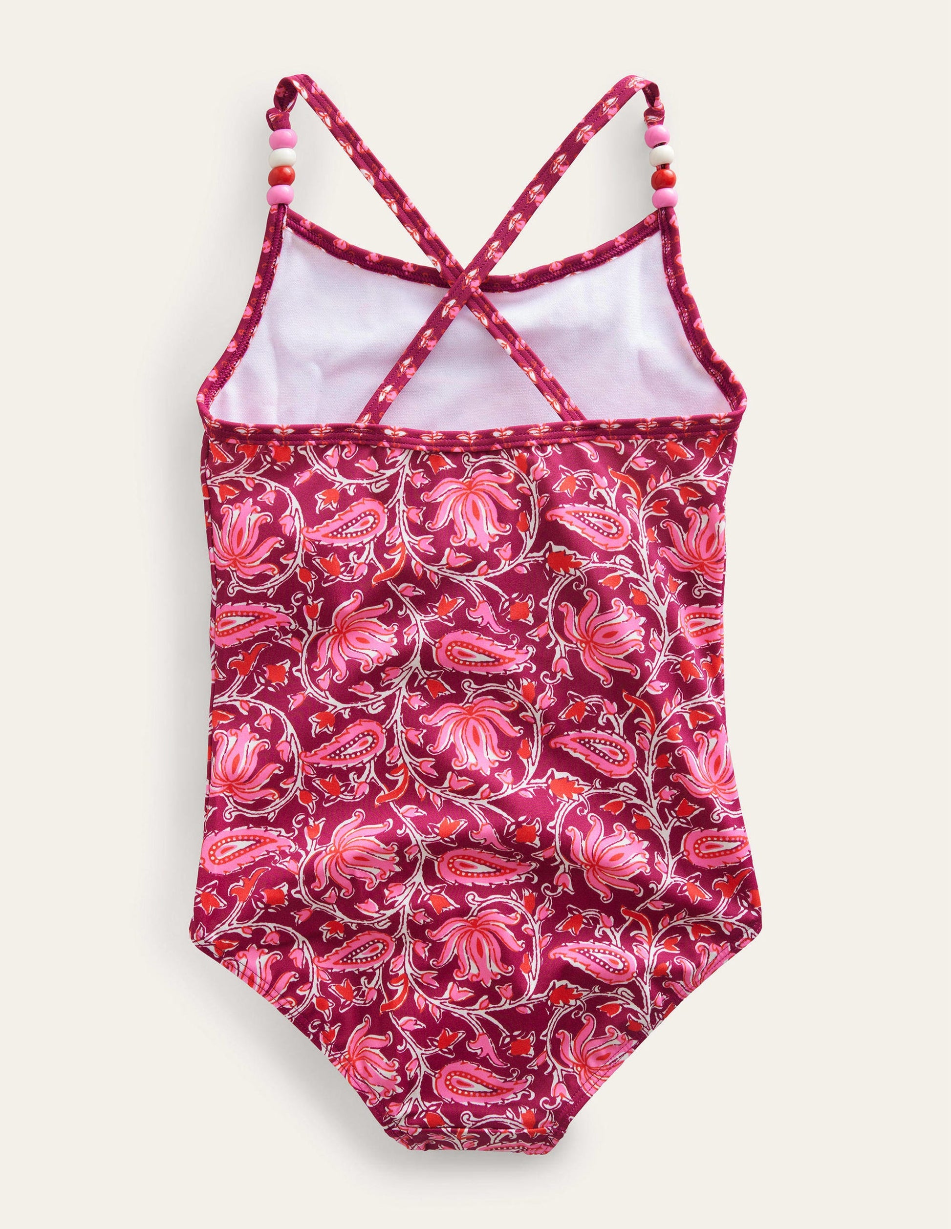 Badeanzug mit Perlen-Strahlendes Beerenrot, Paisleymuster-5