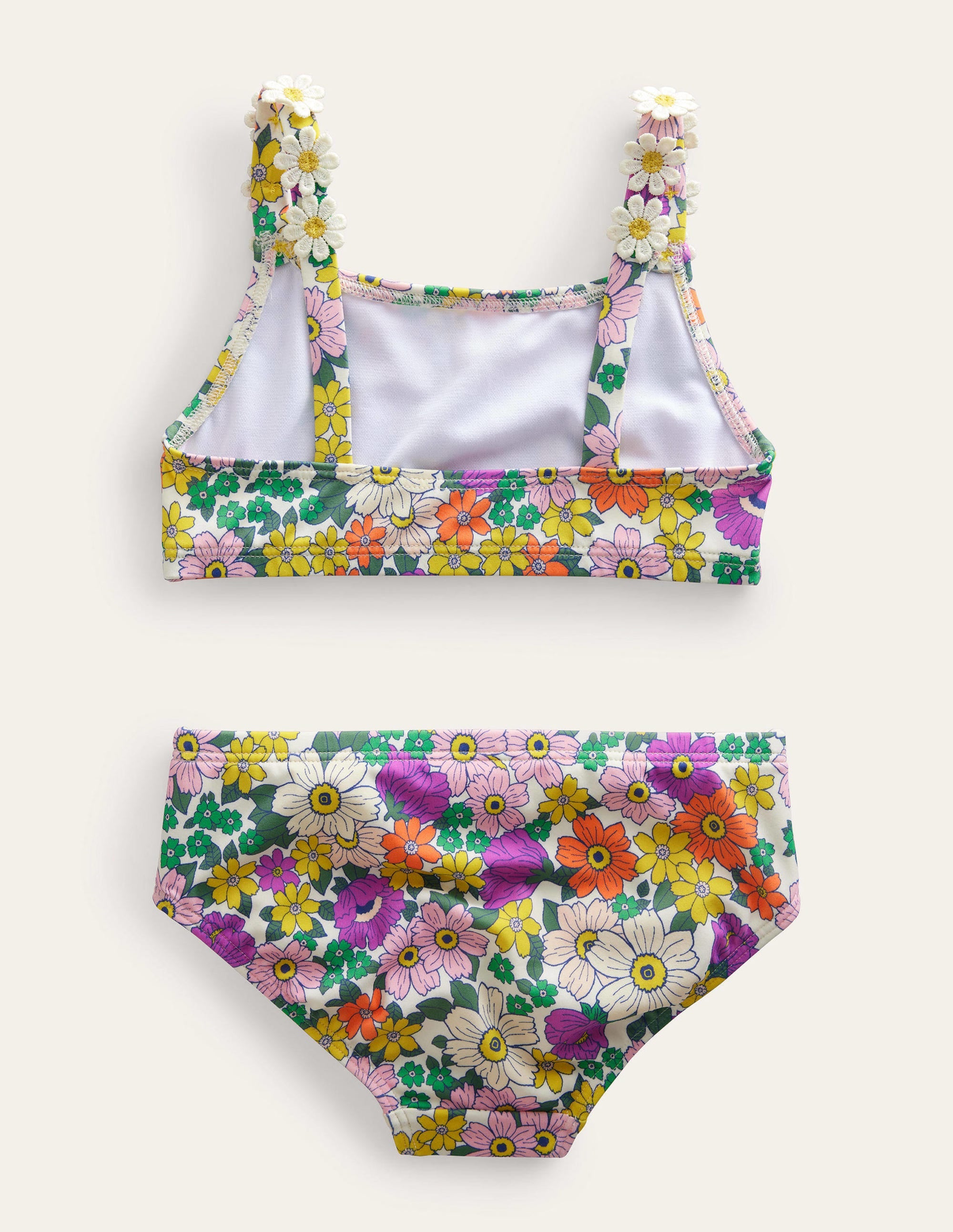 Bikini mit Gänseblümchenträgern-Naturweiß/Strahlendes Orchideenviolett, Blumenmuster - Image 2