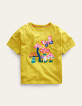 Gemustertes Flatter-T-Shirt-Gelb, Pilze