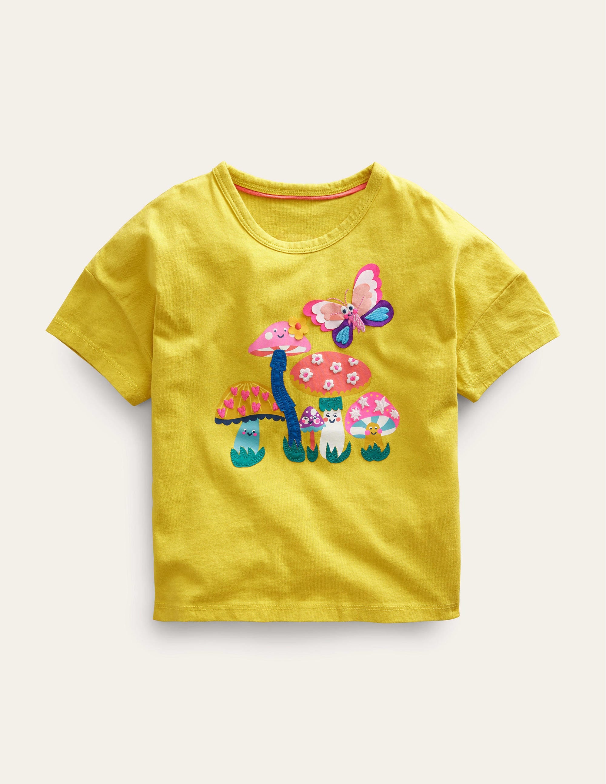 Gemustertes Flatter-T-Shirt-Gelb, Pilze - Image 1