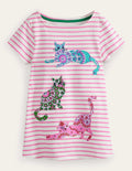 Short Sleeve Appliqué Tunic-Ivory/Bright Petal Pink