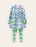 Set bestehend aus Tunika und Leggings-Blau Hoppelnde Hasen