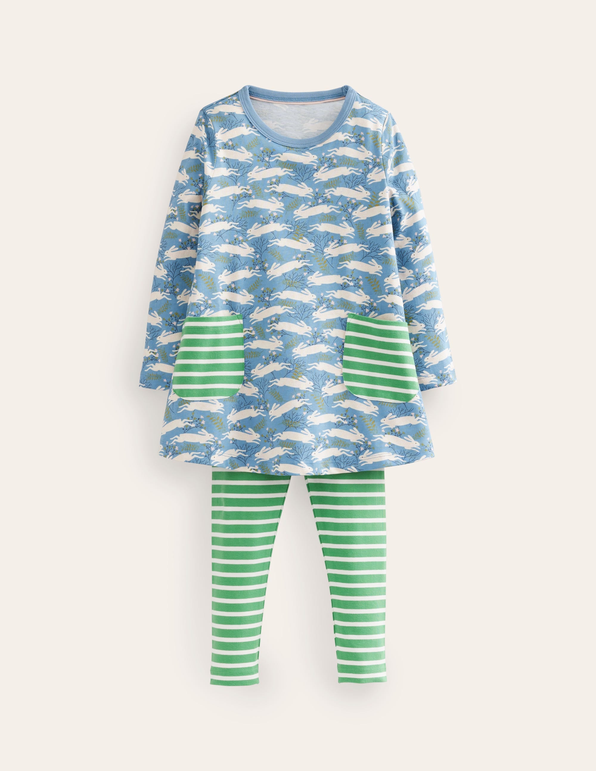 Set bestehend aus Tunika und Leggings-Blau Hoppelnde Hasen - Image 1