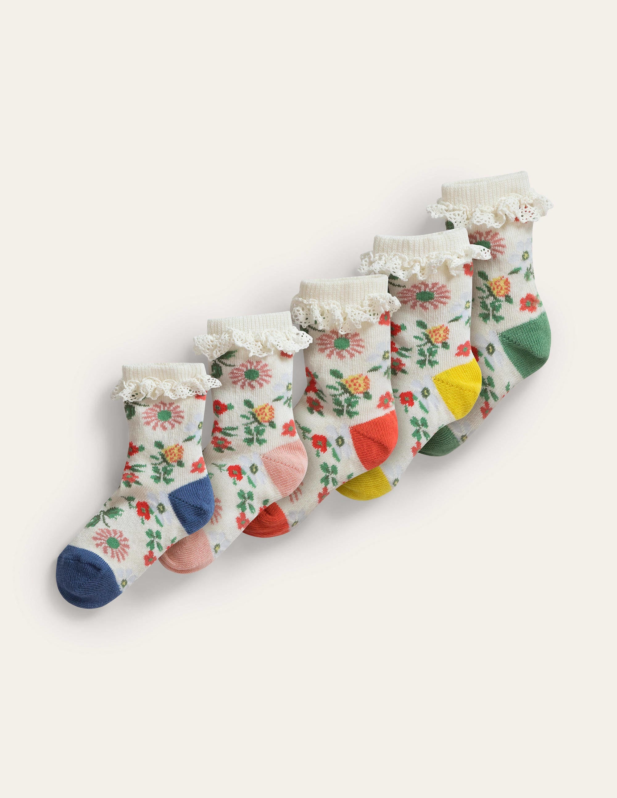 Rüschensocken im 5er-Pack-Bunt Blumenmuster - Image 1