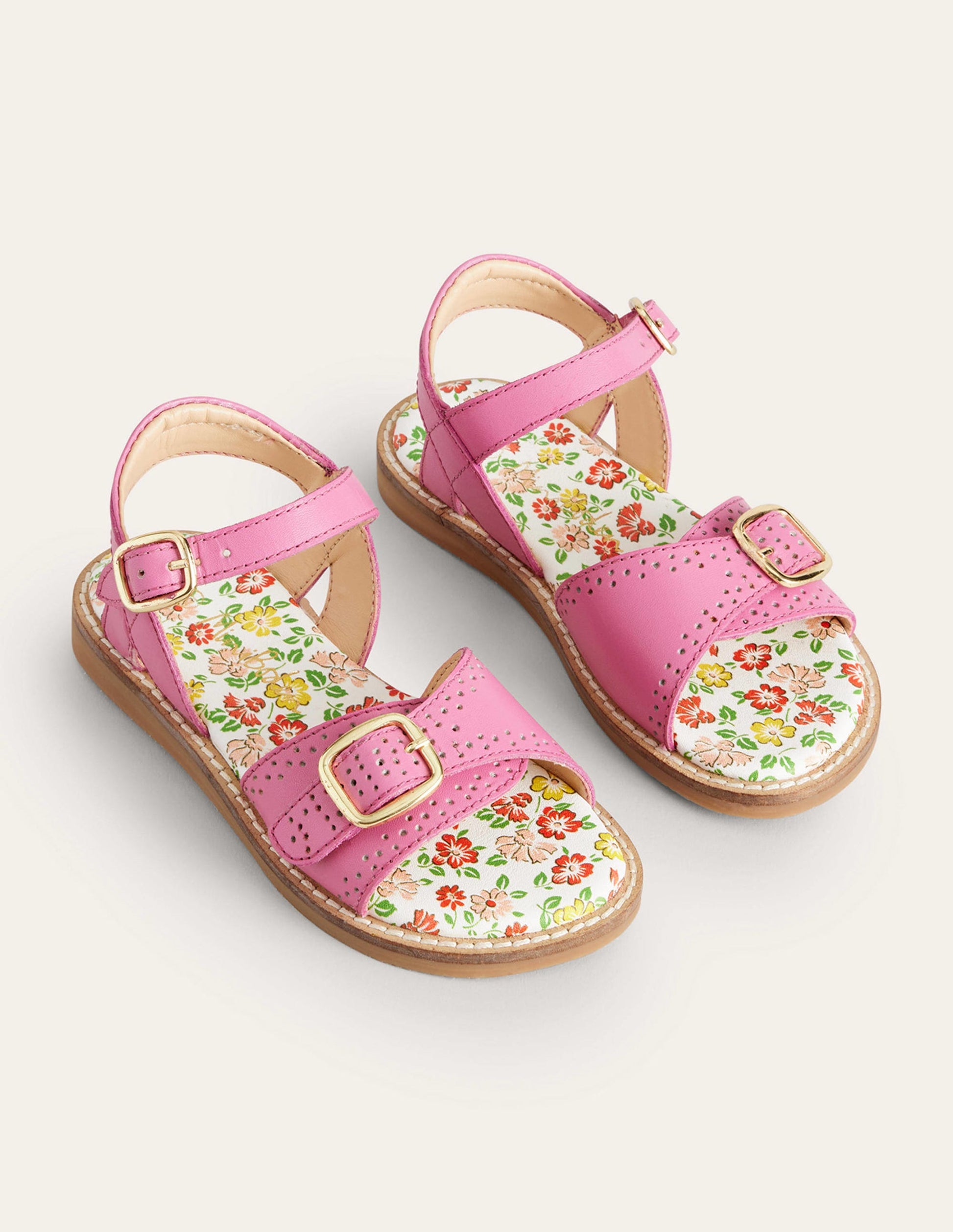Sandales en cuir à boucles-Rose-2