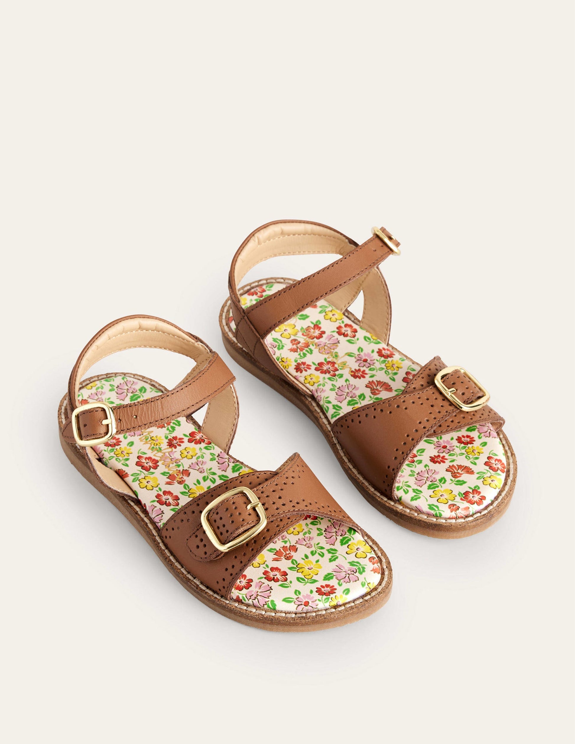 Ledersandalen mit Schnalle-Hellbraun-2
