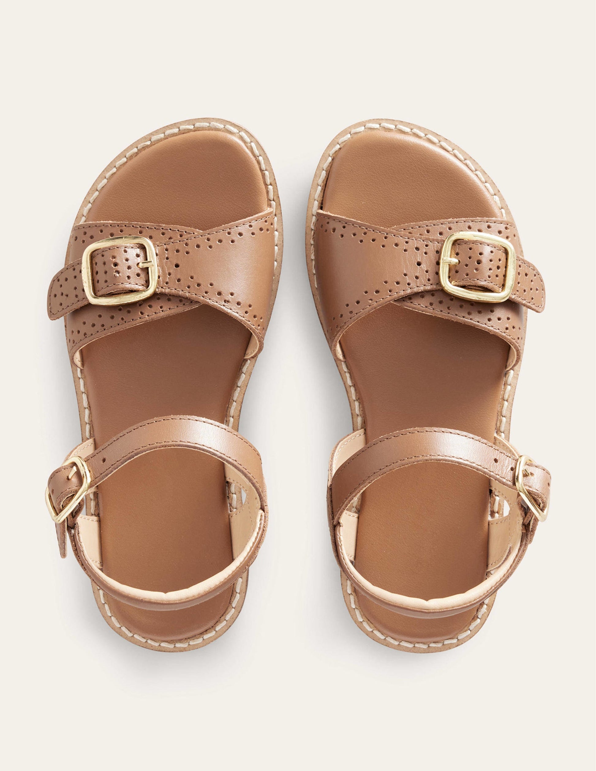 Ledersandalen mit Schnalle-Hellbraun-4