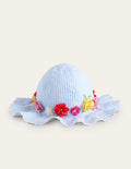 Chapeau à large bord-Fleurs rayées bleu
