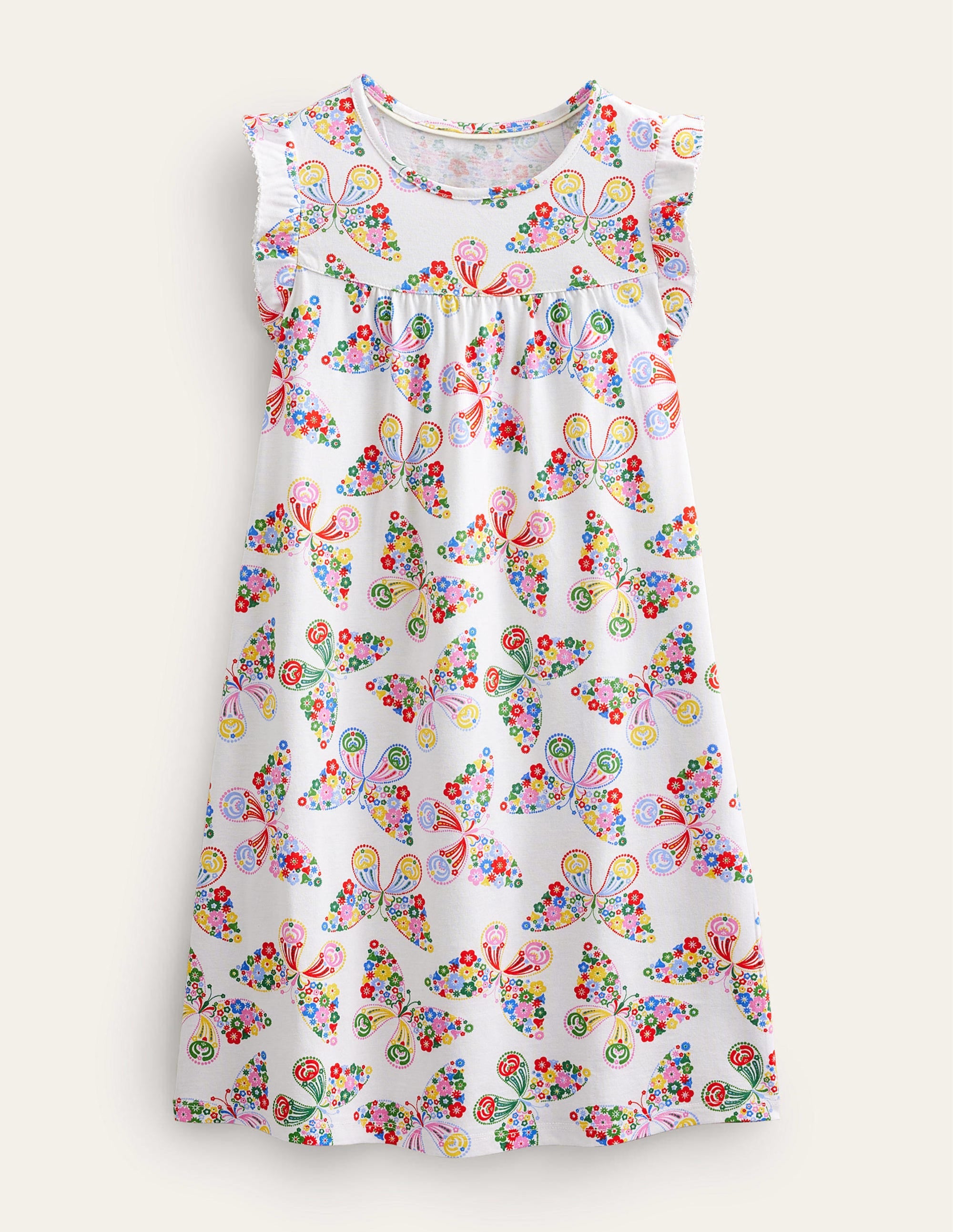 Chemise de nuit manches courtes imprimée-Papillons ivoire - Image 1