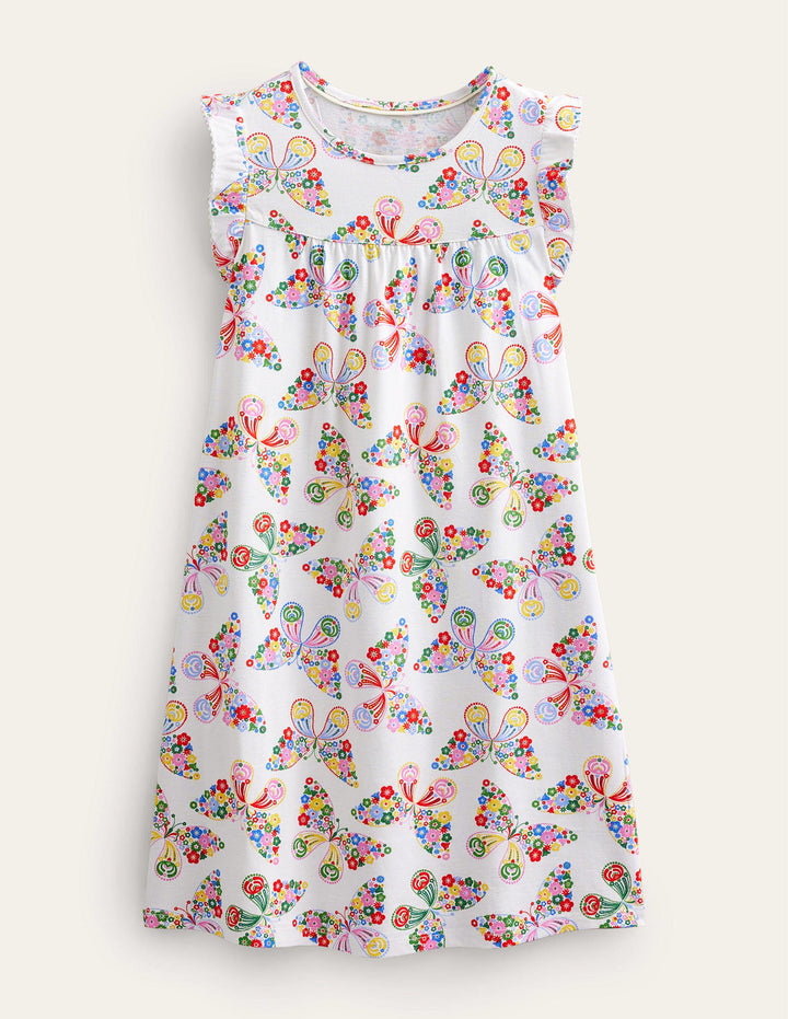 Printed Short-sleeved Nightie-Ivory Butterflies
