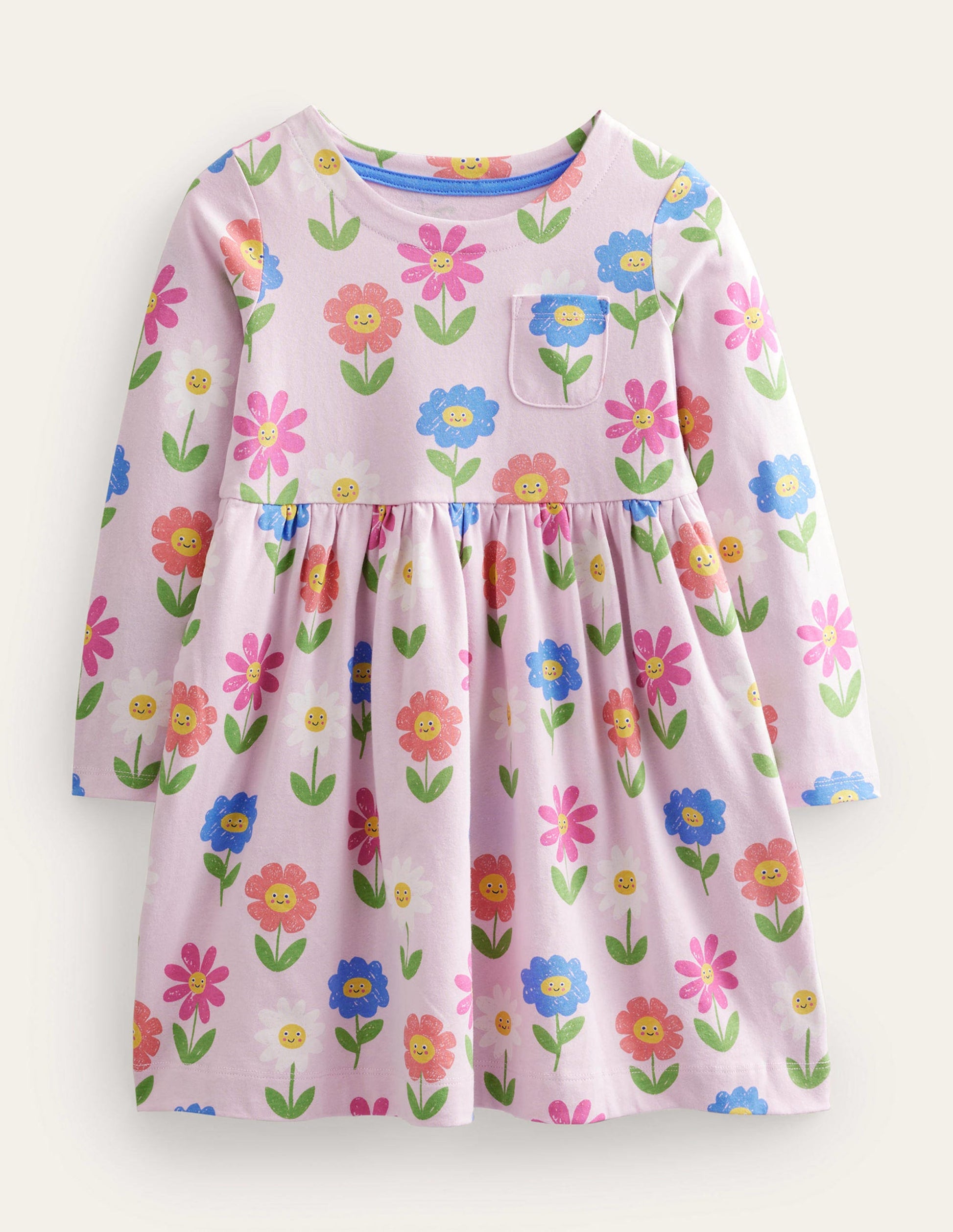 Fröhliches Jerseykleid mit langen Ärmeln-Pastellrosa, Blumen-1