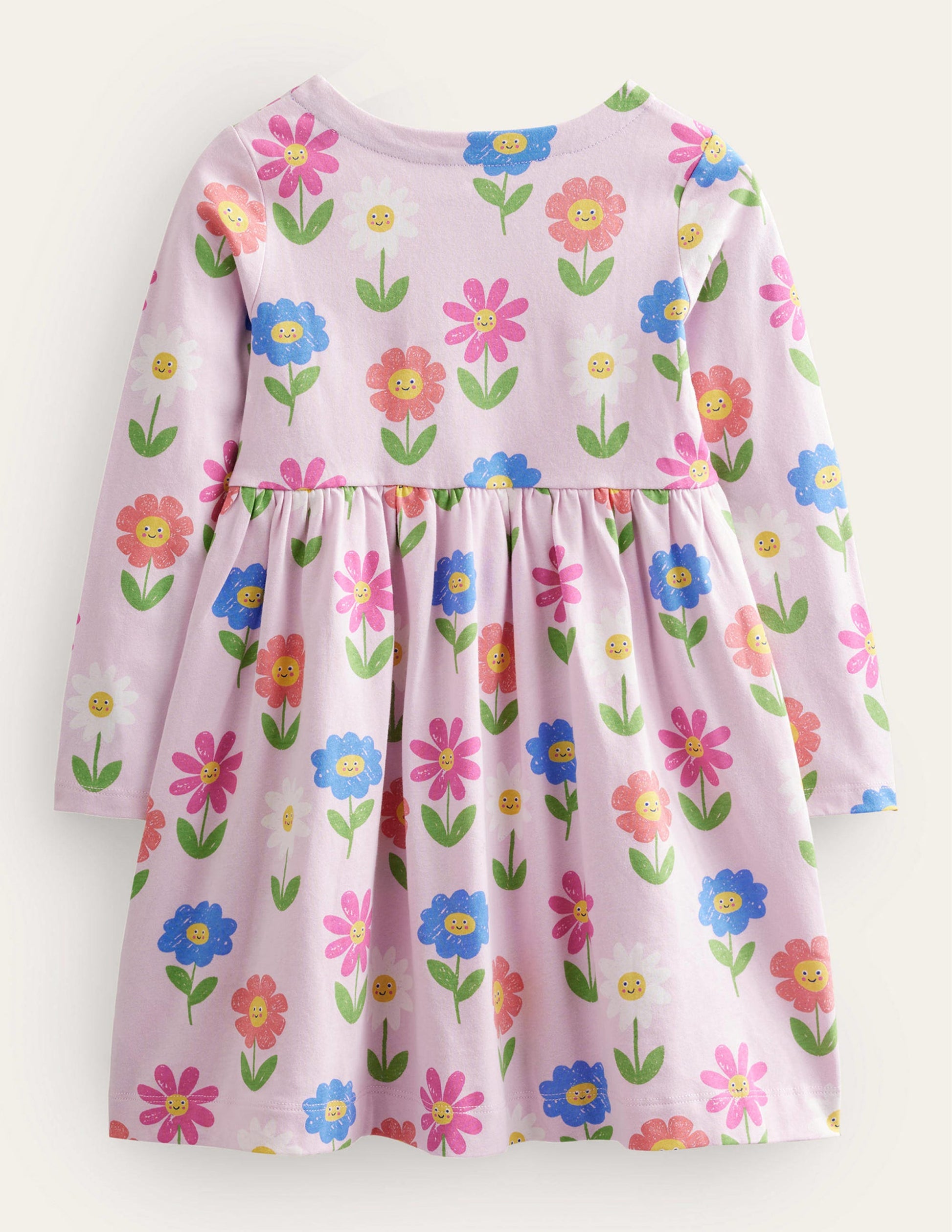 Fröhliches Jerseykleid mit langen Ärmeln-Pastellrosa, Blumen-2