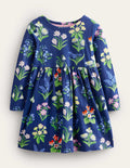 Fröhliches Jerseykleid mit langen Ärmeln-Schuluniform-Navy, Wildblumen
