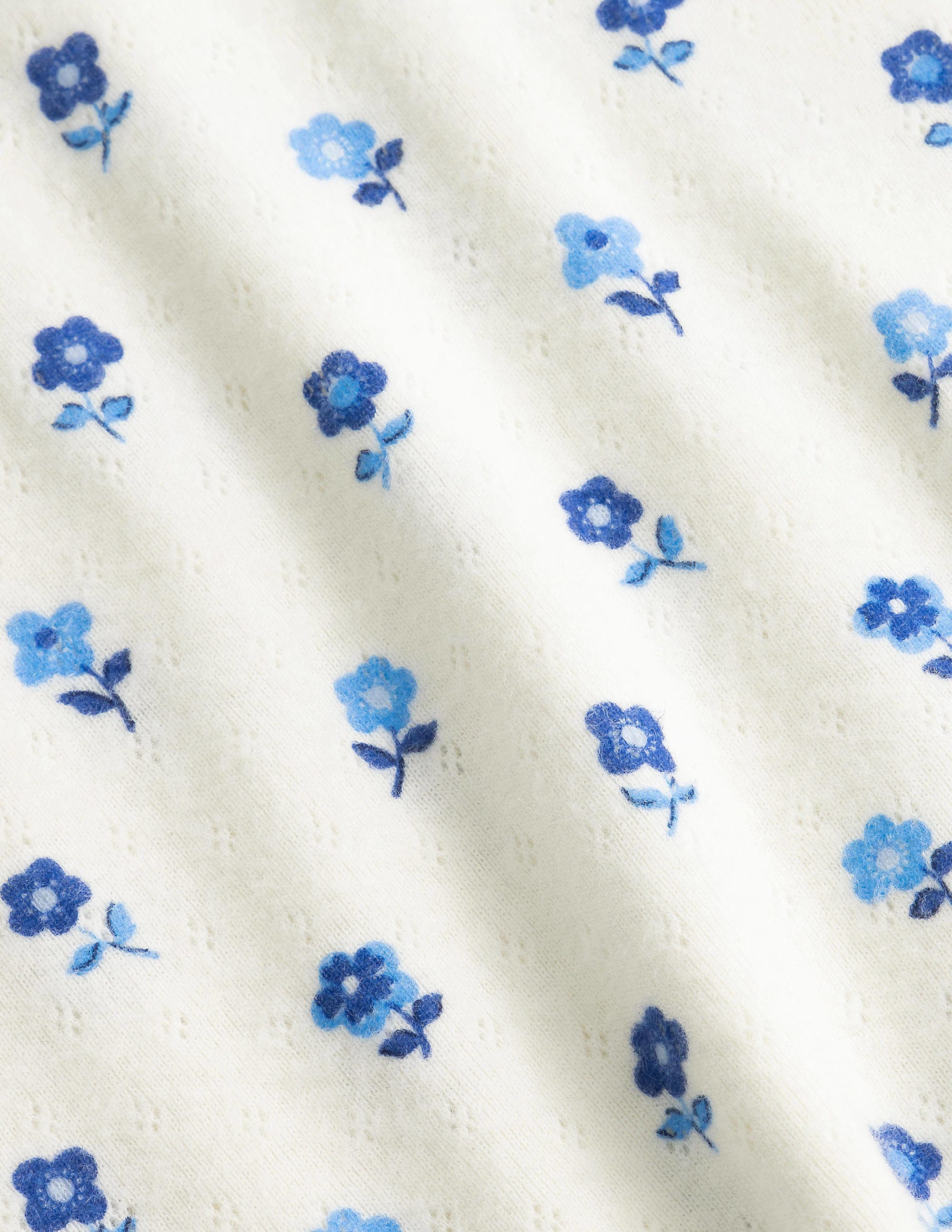Superweiches Pointelle-Oberteil-Vanille/Blau, Blumenmuster - Image 3