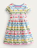 Short Sleeve Fun Jersey Dress-Multi Stripe Bee