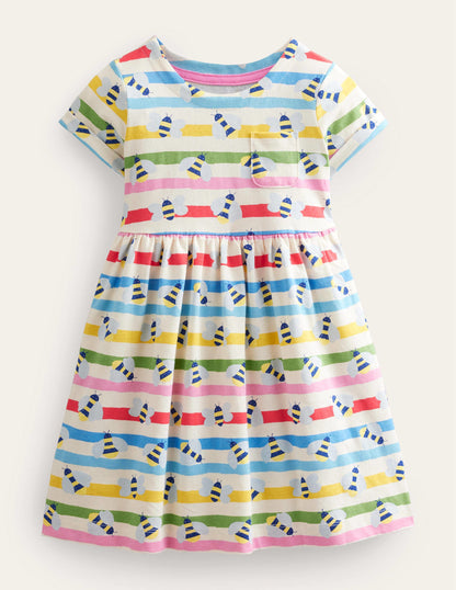 Fröhliches Jerseykleid-Bunt, Gestreift/Bienen