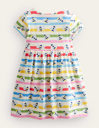 Fröhliches Jerseykleid-Bunt, Gestreift/Bienen