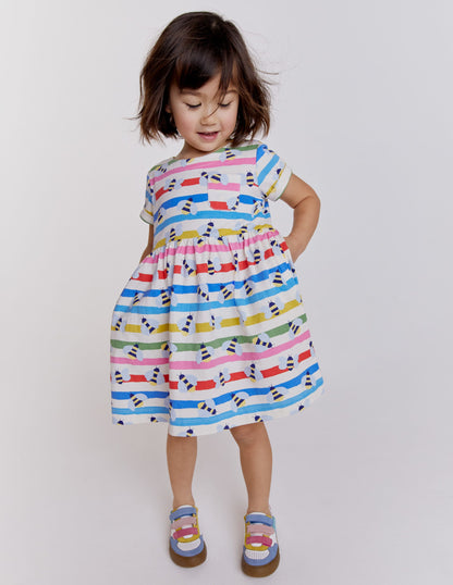 Fröhliches Jerseykleid-Bunt, Gestreift/Bienen