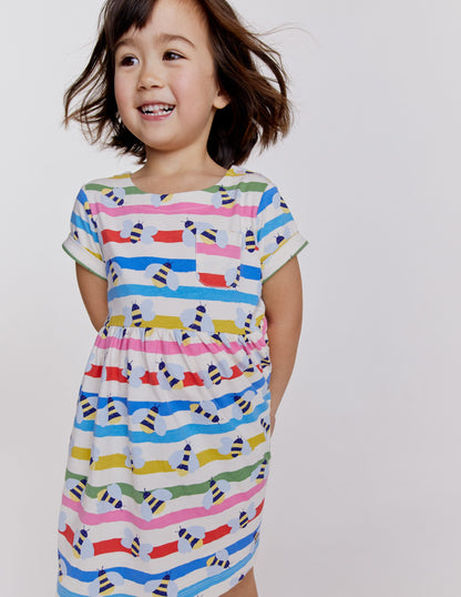 Fröhliches Jerseykleid-Bunt, Gestreift/Bienen