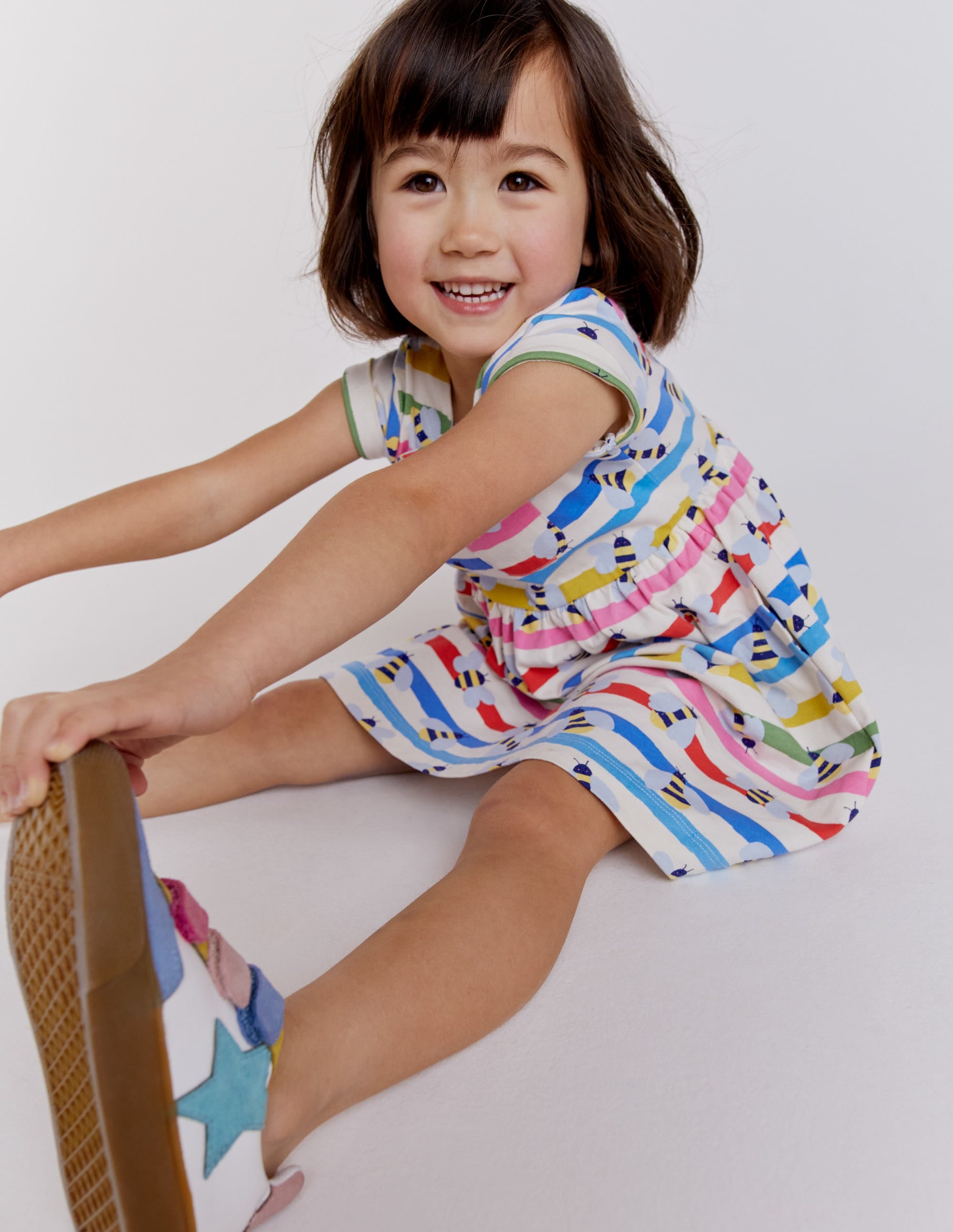 Short Sleeve Fun Jersey Dress-Multi Stripe Bee - Image 8