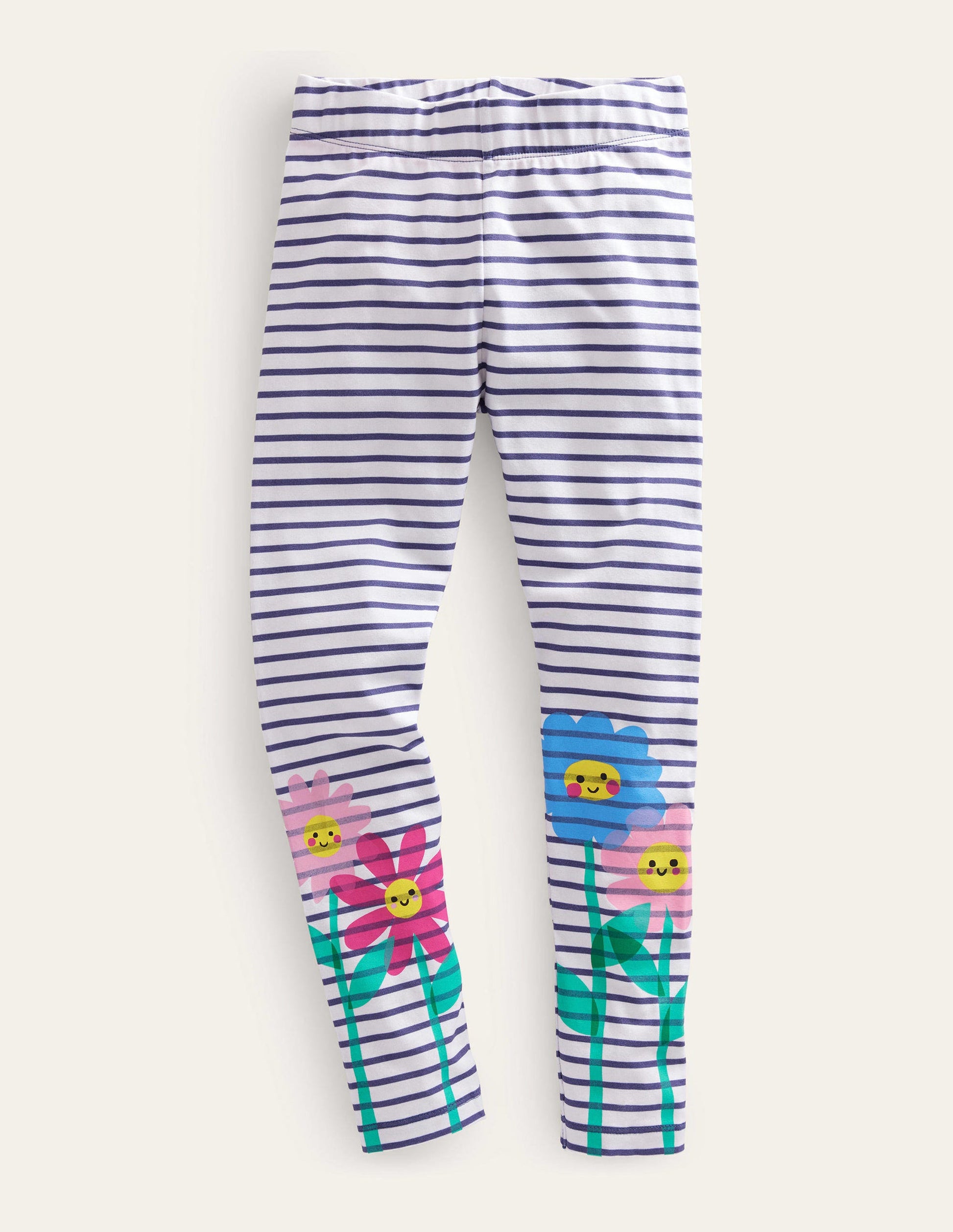 Fröhliche Leggings-Vanille/Marineblau, Blumen-1
