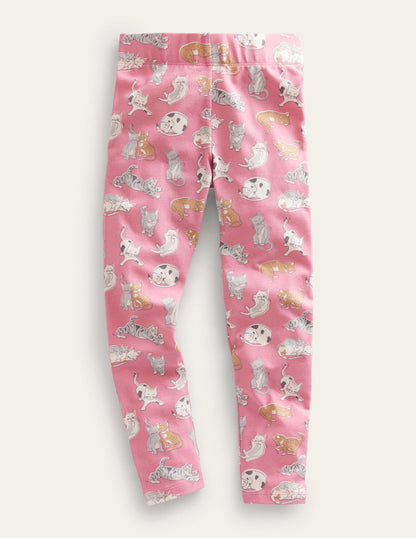 Fröhliche Leggings-Helles Blütenrosa, Katzen