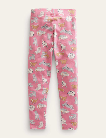 Fröhliche Leggings-Helles Blütenrosa, Katzen