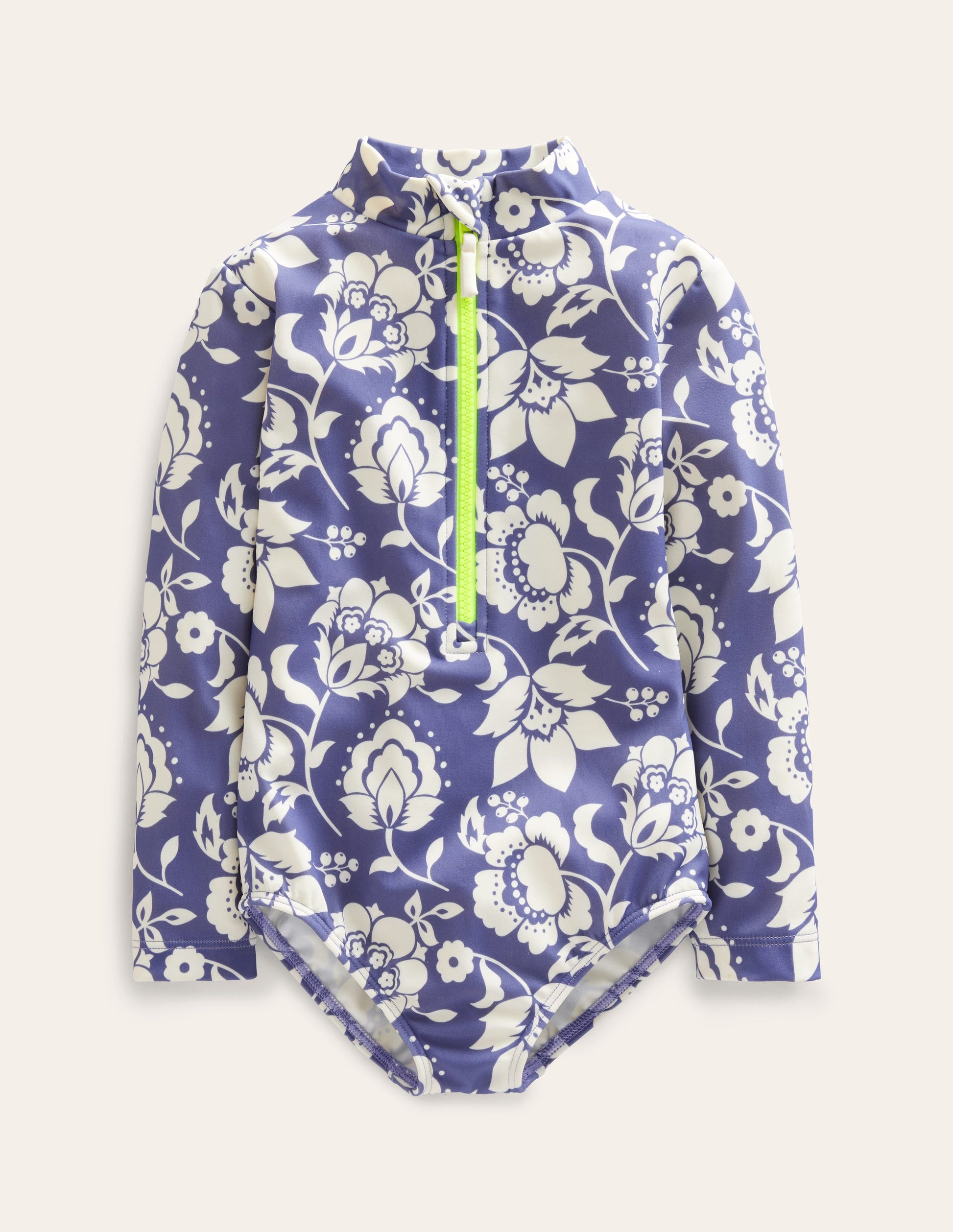 Langärmeliger Badeanzug-Sanftes Segelblau, Blumenmuster-1