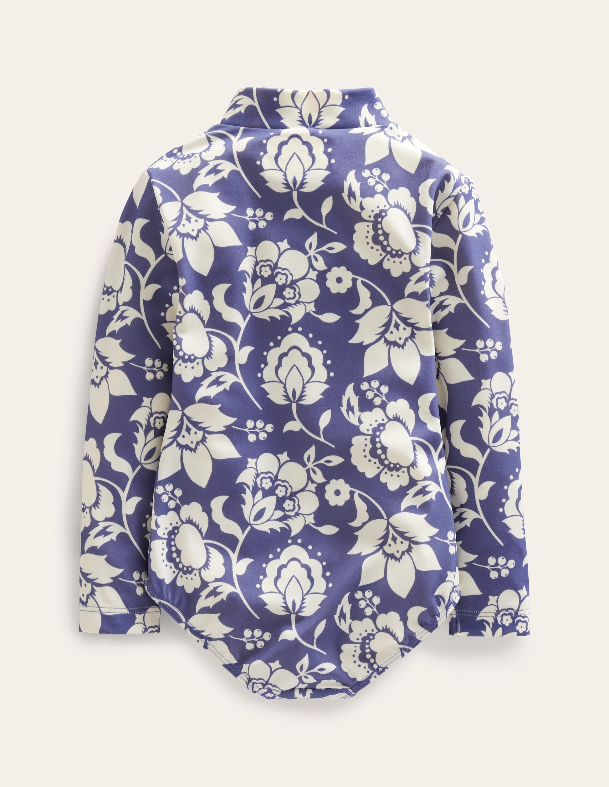 Langärmeliger Badeanzug-Sanftes Segelblau, Blumenmuster-2