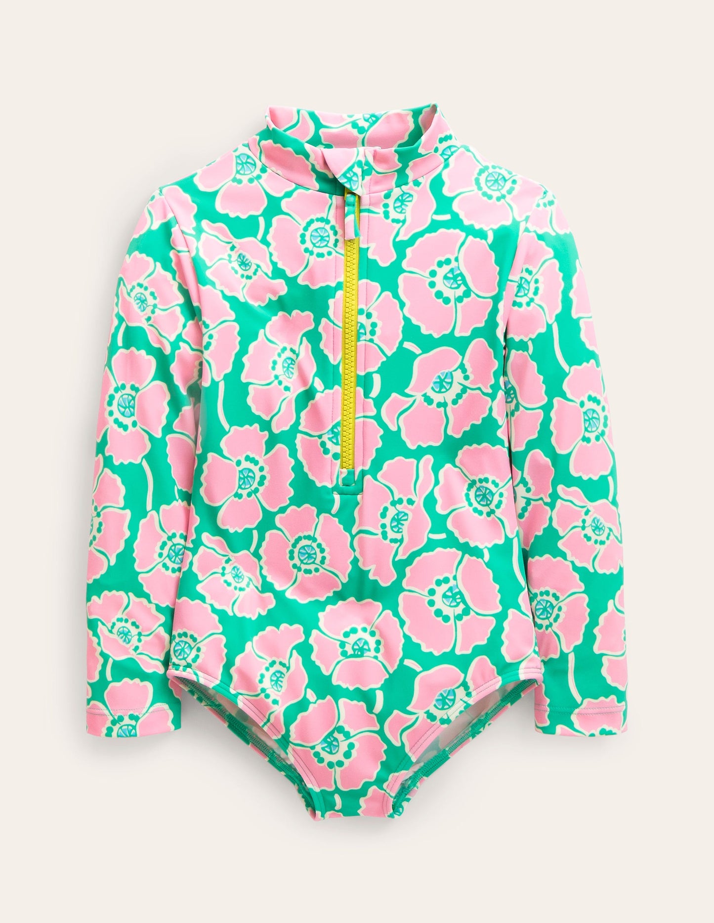 Maillot de bain à manches longues-Coquelicots lilas/vert