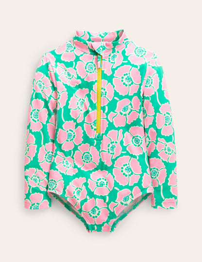 Maillot de bain à manches longues-Coquelicots lilas/vert-2