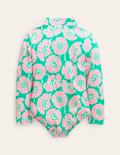 Maillot de bain à manches longues-Coquelicots lilas/vert-3