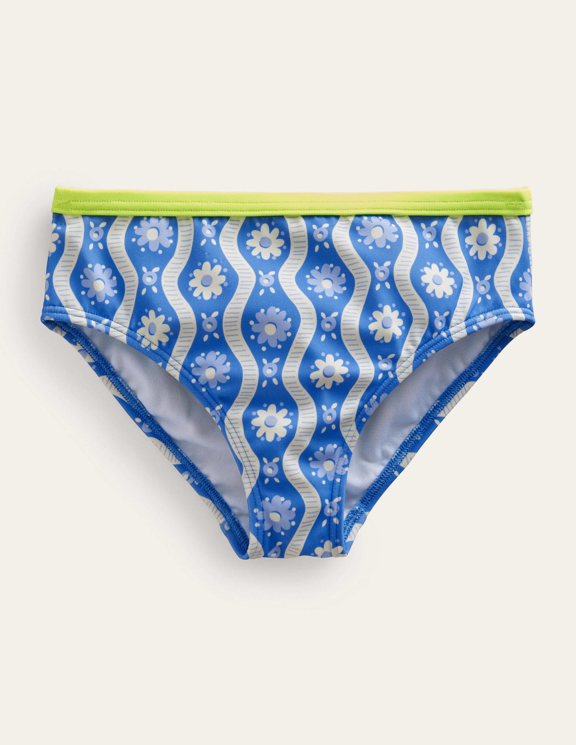 Gemusterte Bikinihose-Penzance-Blau, Gänseblümchen/Wellen-1