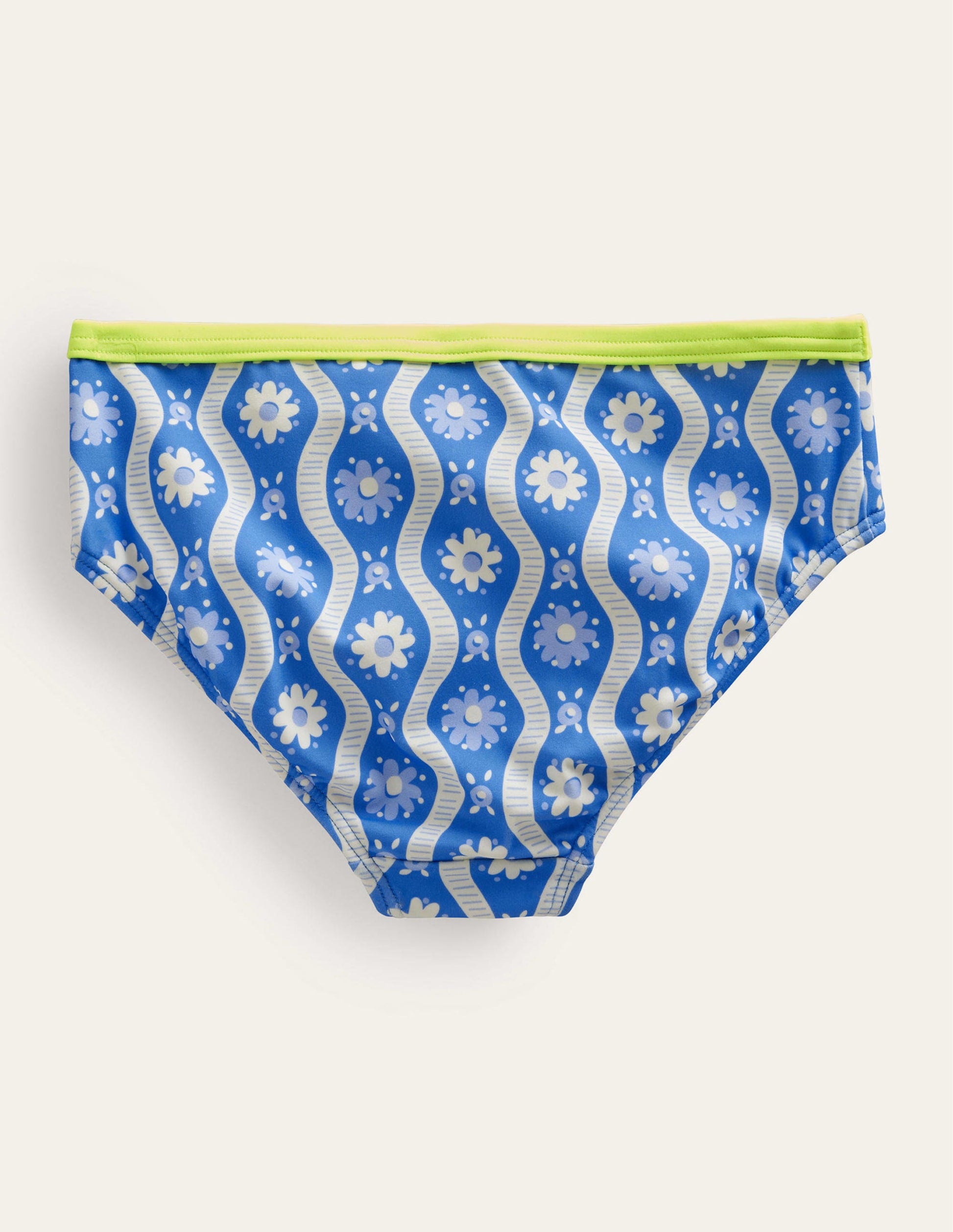 Gemusterte Bikinihose-Penzance-Blau, Gänseblümchen/Wellen-2
