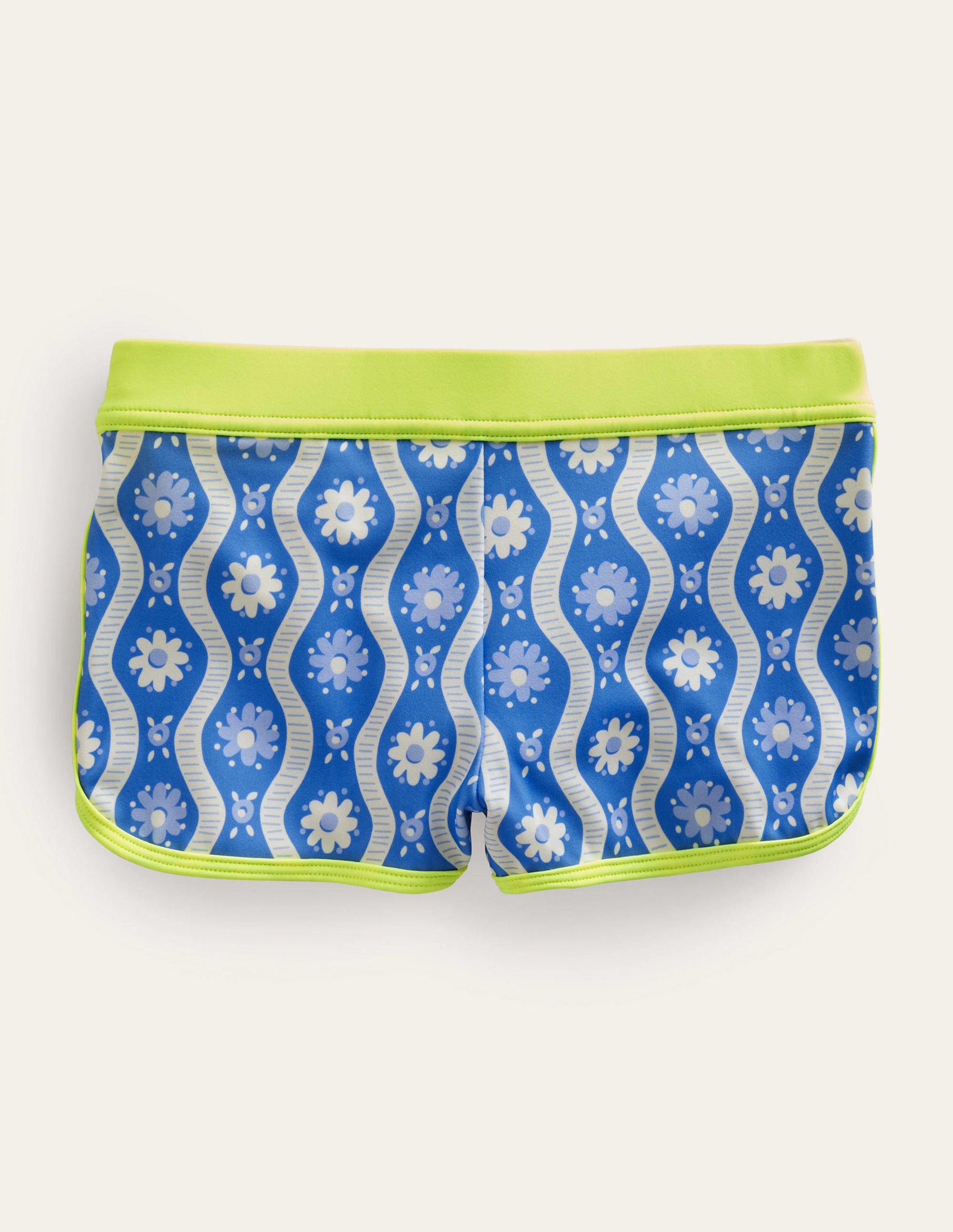 Gemusterte Badeshorts-Penzance-Blau, Gänseblümchen/Wellen-1