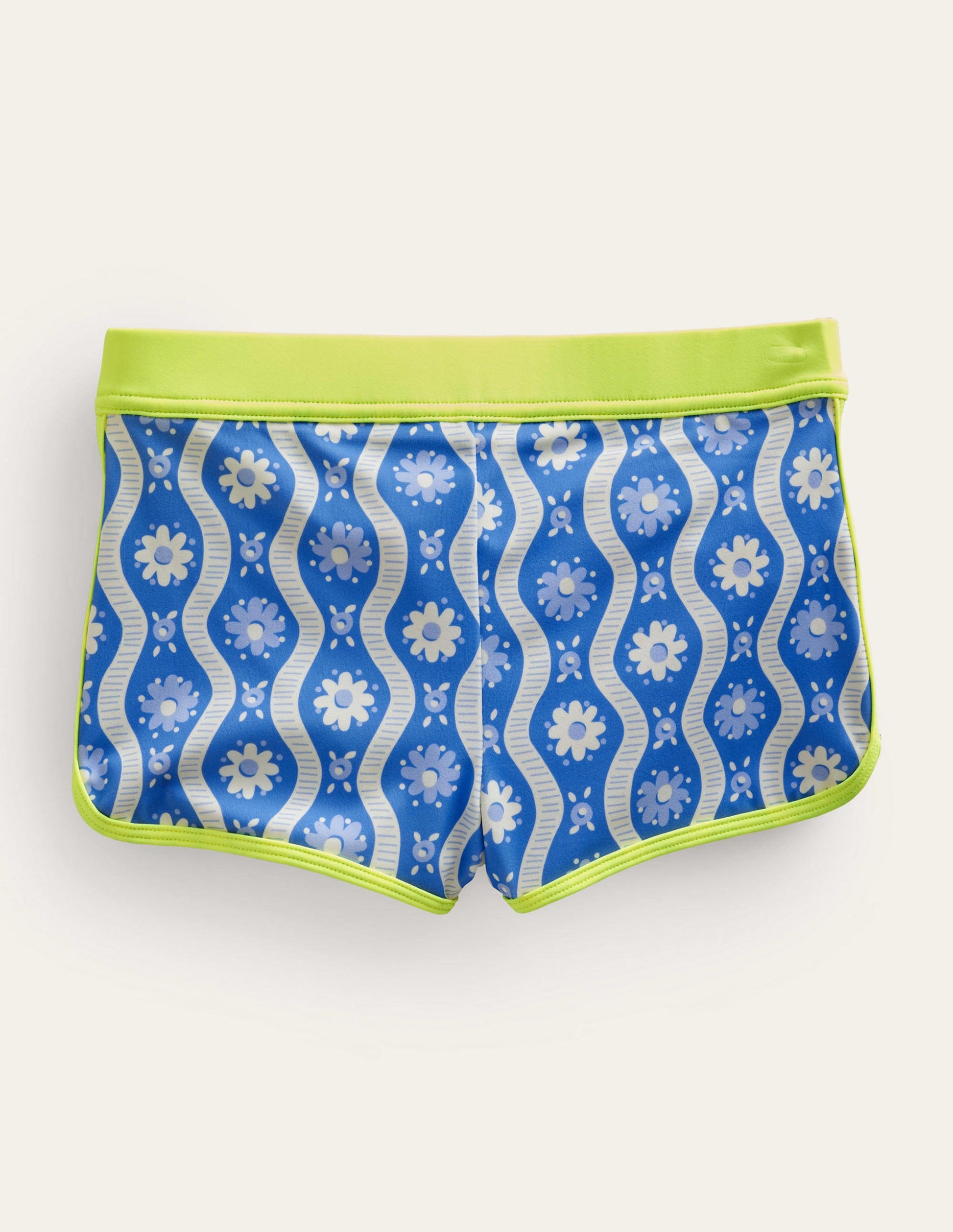 Gemusterte Badeshorts-Penzance-Blau, Gänseblümchen/Wellen-2