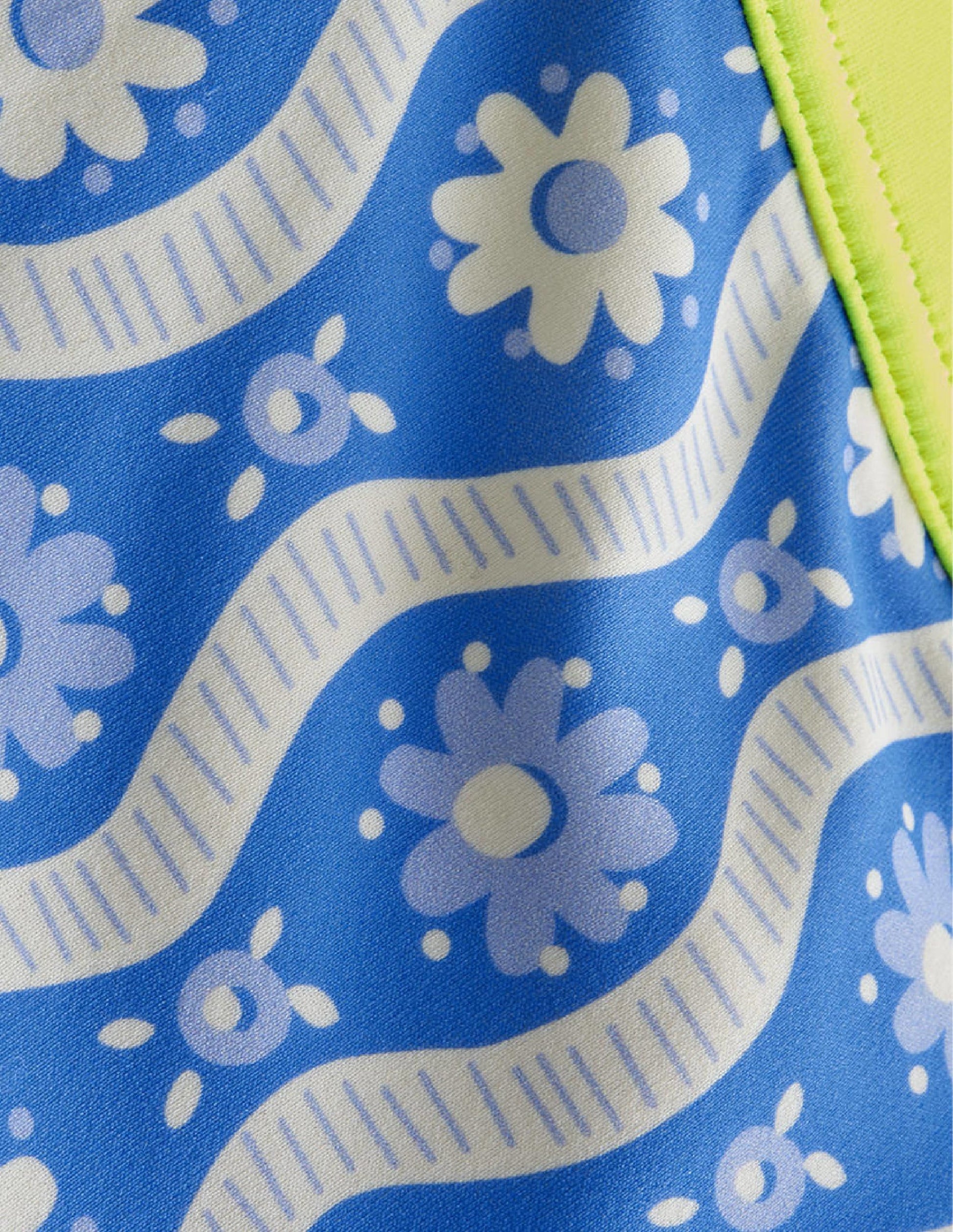 Gemusterte Badeshorts-Penzance-Blau, Gänseblümchen/Wellen-3