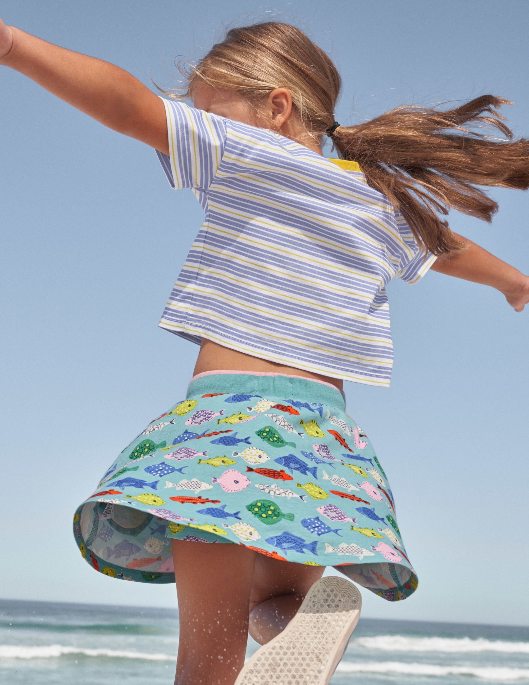 Jupe-short imprimée en jersey-Poisson bleu mer - Image 5