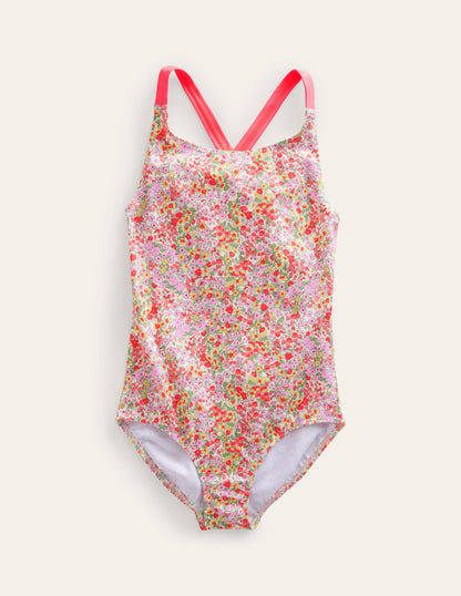 Maillot de bain imprimé croisé dans le dos-Motif floral Spring Time-1