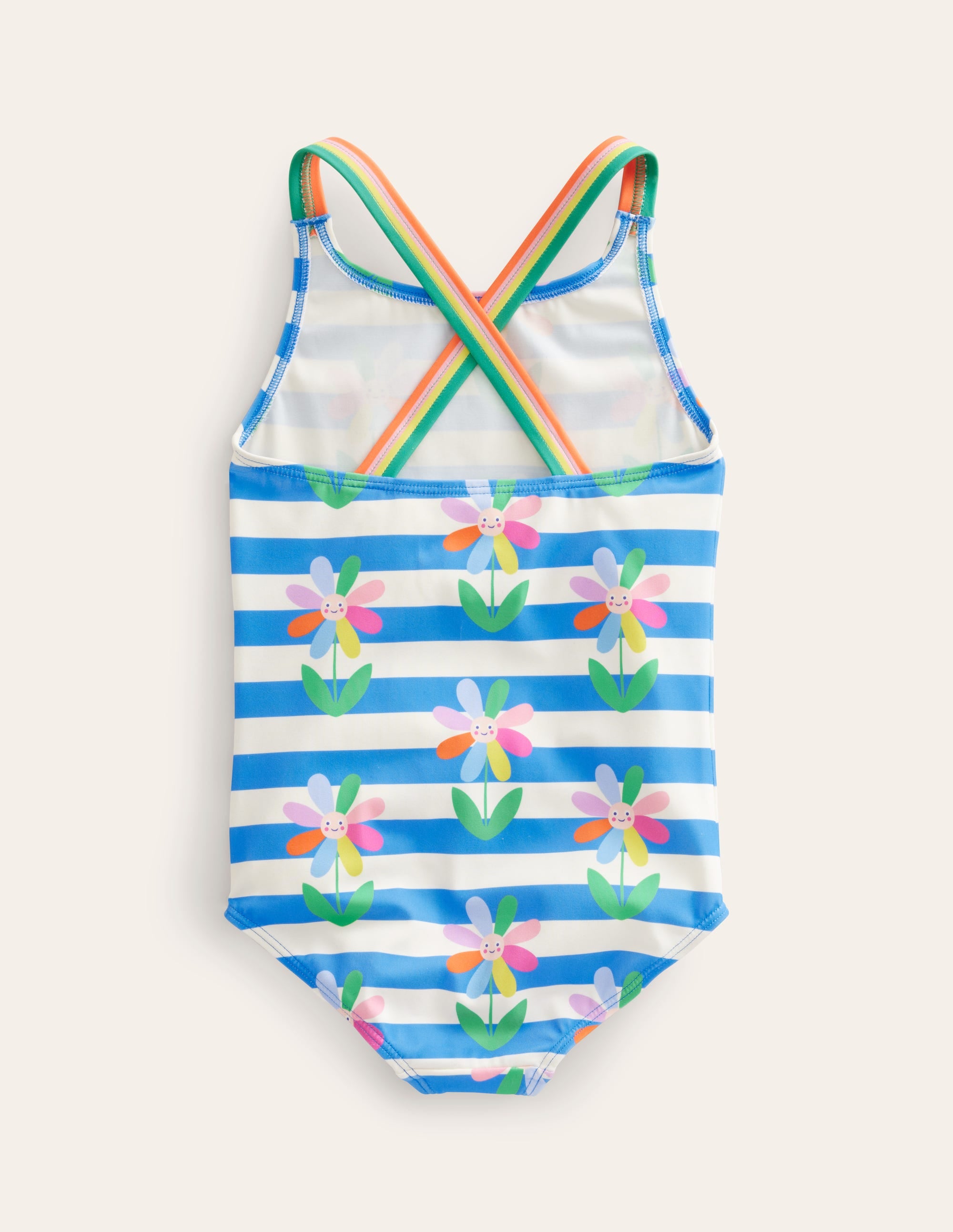 Maillot de bain imprimé croisé dans le dos-Rayé pâquerettes bleu cabanon - Image 2