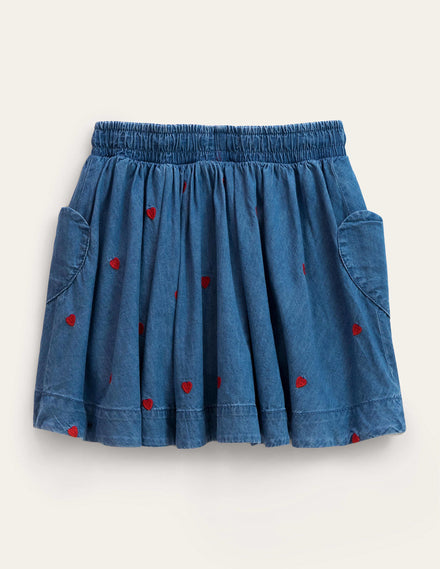 Ausgestellter Webrock-Mittleres Vintageblau/Denim, Herzen